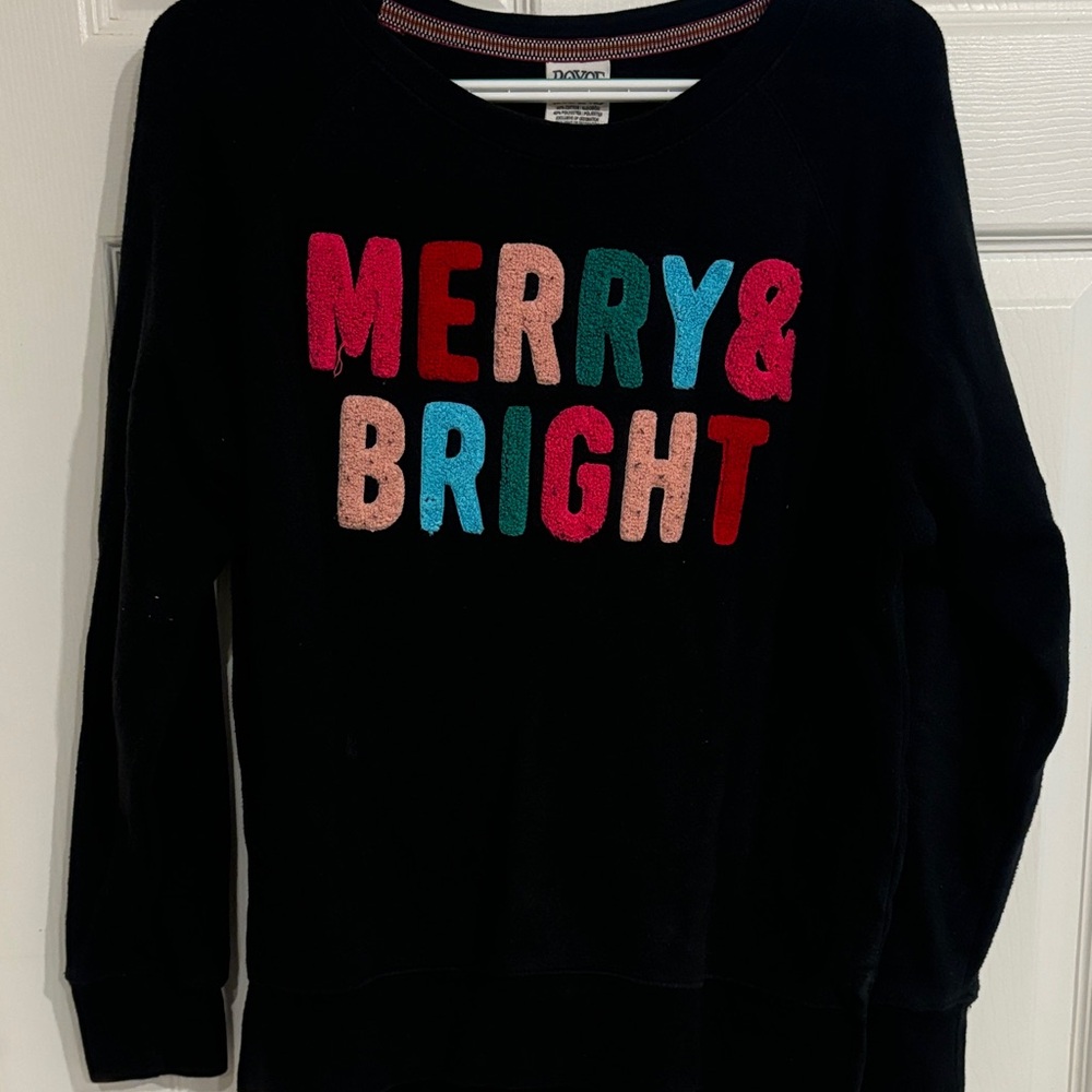 Festive Black Sweater with Colorful 'Merry & Bright' Design